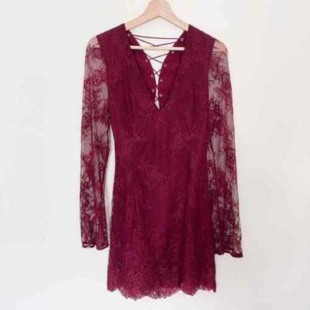 Tobi maroon long sleeve lace up minidress
